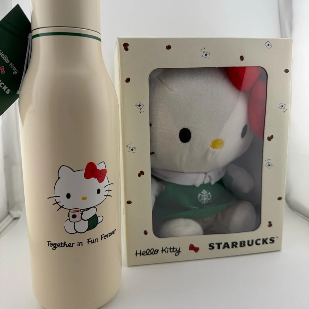 Limited edition Starbucks Cream Bottle and Hello Kitty Plush Set